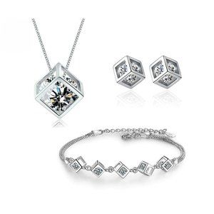 NEW [Set of 3] 925 Sterling Silver Diamond Cube